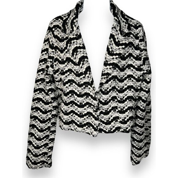 POL Black White Tweed Relaxed Crop Blazer Jacket Zig zag corpcore - Picture 4 of 10